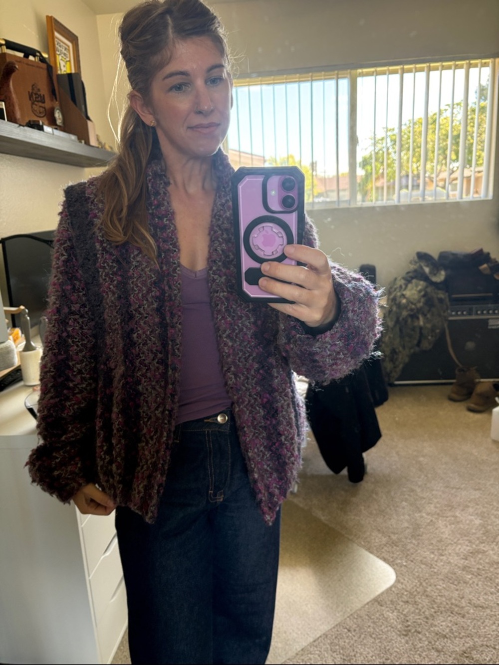 Textured Purple Multi Bouclé Cardigan Sweater - Picture 4 of 4